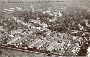 PRINTED AERIAL VIEW POSTCARD ST. OLAVES CHURCH, YORK, NORTH YORKSHIRE PHOTOCHROM - Picture 1 of 2