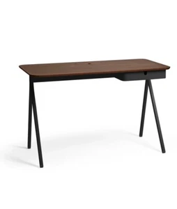 Key Desk, 48" Black + Walnut by Poppin (48"L x 24"W x 29"H Pickup only LA) - Picture 1 of 7