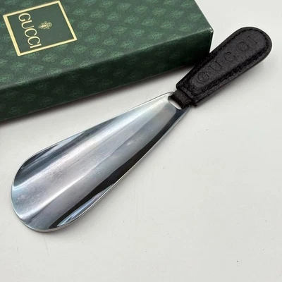 GUCCI Shoehorn Nero Argento Forniture Scarpe in Pelle Unisex Italia con Scato... - Immagine 1 di 4