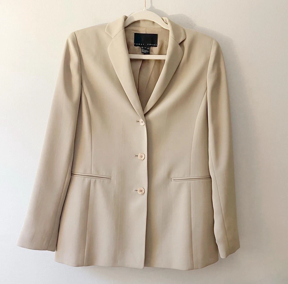 Blazer Traje Chaqueta De Colección Yansi Fugel Estructurado Para Mujer Talla 4 Beige Tostado Y2K Foto 1 de 3