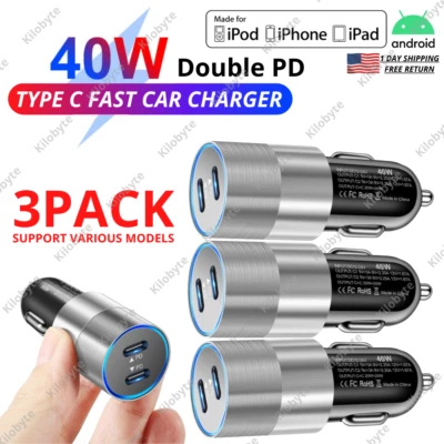 Carregador de carro 40W para iPhone Samsung tipo C telefone carregamento rápido adaptador de porta dupla PD - Imagem 1 de 4