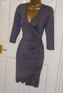 Phase Eight silver sparkly stretchy fine knit winter jumper wrap dress size 12 - Picture 1 of 3