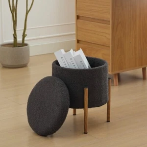 Modern Round Ottoman, Ottoman Foot Stools with Metal Base & Removable Lid, Gray - Picture 1 of 8