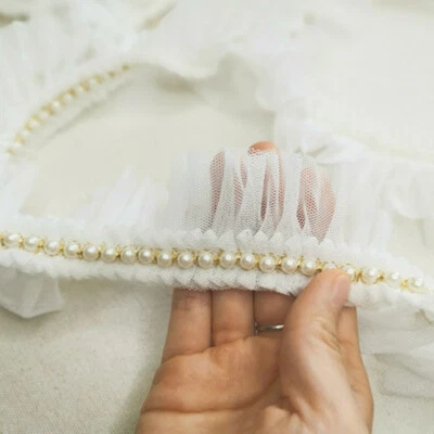 Fita plissada de babado de miçangas com acabamento de renda 5M faça você mesmo artesanato aplique costura de tule - Imagem 1 de 4