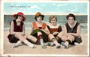 Cartolina Unisciti a noi in Florida Bellezze da bagno bordo bianco timbro 19?? - Foto 1 di 2