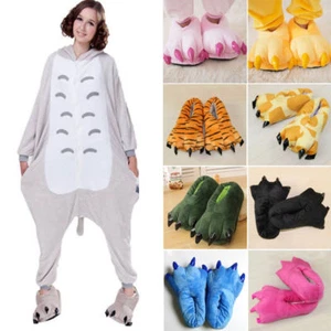 Adults Cartoon Monster Feet Slippers Claw Dinosaur Paw Plush Indoor Shoes - Picture 1 of 20