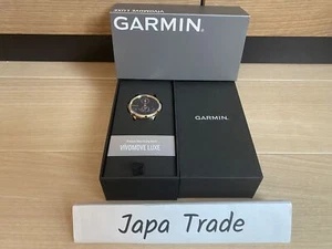 Garmin Vivomove Luxe Smartwatch Black Embossed Leather / 24K Gold PVD Unisex JP - Picture 1 of 17