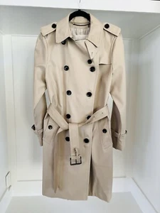 COACH NEW YORK Women's Double Breasted Trench Coat Beige Black Buttons L Large - Picture 1 of 18