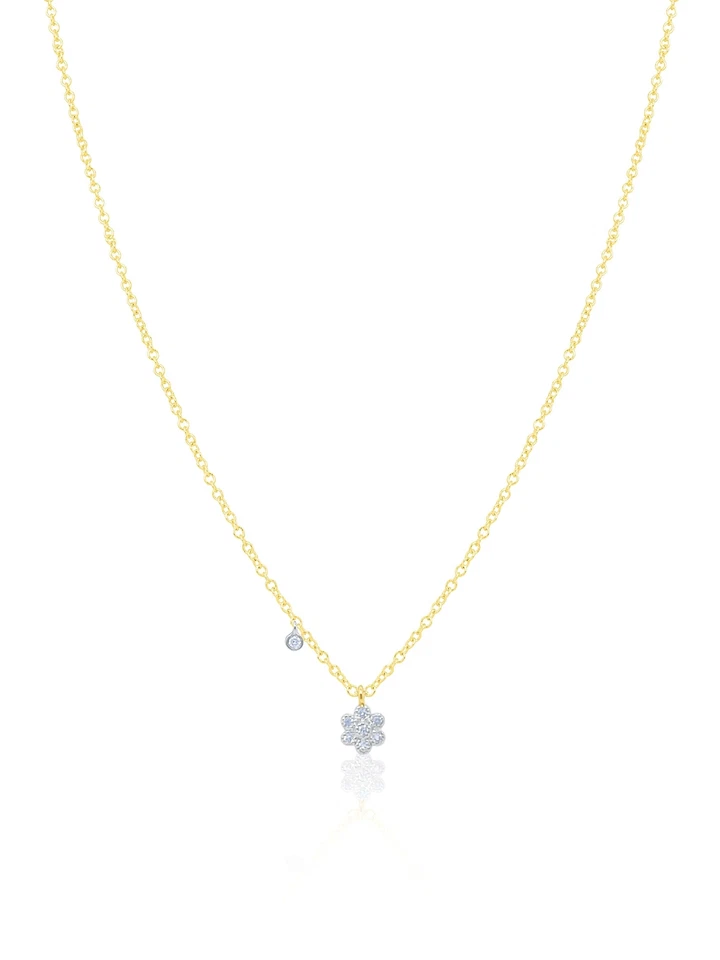14K Yellow Gold Dainty Diamond Yellow Gold Flower Necklace Layering Meira T - Image 1 of 1