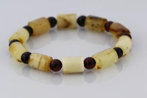 Genuine BALTIC AMBER Cylinder Round Beads Stretch UNISEX Bracelet 9.3g 300705-14 - Picture 1 of 6