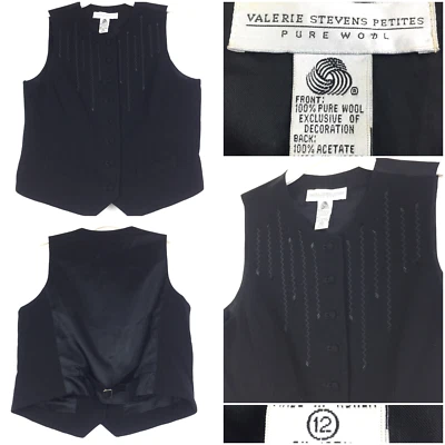 Chaleco de lana Valerie Stevens Petites para mujer talla 12 (busto de 34 pulgadas) negro con botones con cuentas Foto 1 de 4