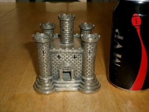 [HANDMADE] CASTLE, PEWTER METAL STATUE, 4" INCHES TALL, VINTAGE  - Picture 1 of 11