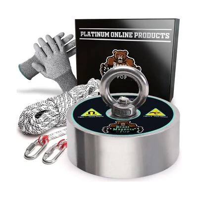 PLATINUM ONLINE PRODUCTS 3600LB Powerful N52 Fishing Magnet with Rope and Gloves – 360° Strong