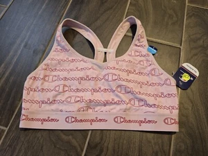 Champion Women's Logo Cutout Racerback Medium Support Sports Bra Size Large Pink - Picture 1 of 4
