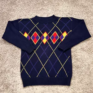 Vintage Huntington Ridge Sweater Womens Small Blue Argyle Yellow Purple Grandma - Picture 1 of 8