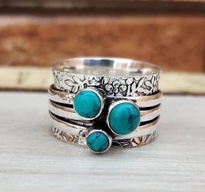 Turquoise Spinner Ring Solid 925 Sterling Silver Gift for her All Size MO - Picture 1 of 6
