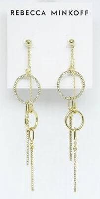 New Rebecca Minkoff Gold Crystal Drop Earrings Nwt $48 Tags #RM047 - Image 1 of 2