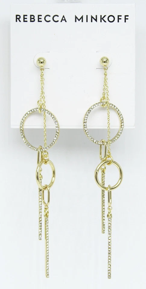 Rebecca Minkoff Gold Crystal Drop Earrings Tags
