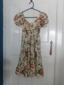 Cream Gypsy Folk Boho Floral Dress Puffed Sleeves Summer Vintage Cottagecore - Picture 1 of 8