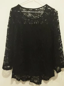 CROSSROADS Top Womens Small Long Bell Sleeve Lace Black Stretch Party - Picture 1 of 8