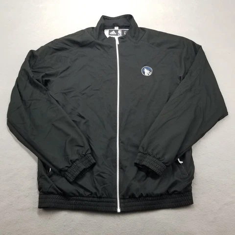 Minnesota Timberwolves Adidas Jacket Mens Large Black Long Sleeve Windbreaker Cover