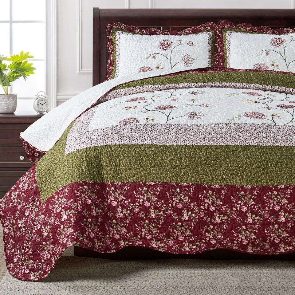 Juego de edredón Dorset de 3 piezas con retazos florales - Ropa de cama suave para cama de matrimonio/rey Foto 1 de 4