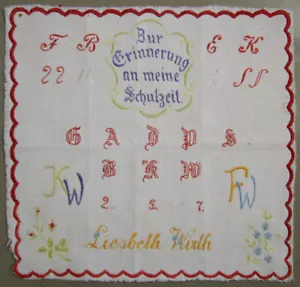 ANTICO CAMPIONARIO TEDESCO RICAMO RICAMO RICAMO RICAMO XIX SECOLO FIRMATO LIESBETH WIRTH - Foto 1 di 5
