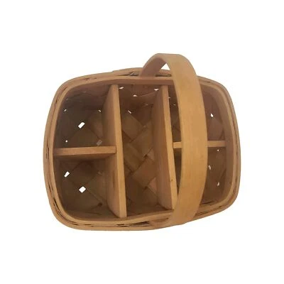 Small Divided Basket With Stationary Handle 5 Compartments Country Cottage Core - Image 1 of 4
