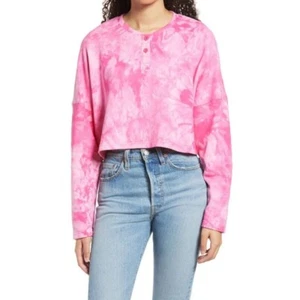 BP Pink Tie Dye Long Sleeved Cropped Womens Sweatshirt Henley M NEW - Picture 1 of 6