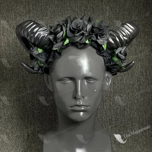 Restyle Schafhorn Blume Haarreif Gothic Beauty Horror Hörner Halloween Rose - Bild 1 von 4