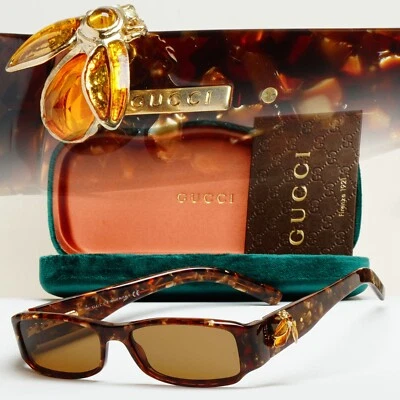 Gucci Sunglasses 2004 Vintage Gold Bee Brown Havana Rectangle GG 2904 EGQ 52mm A - Image 1 of 4