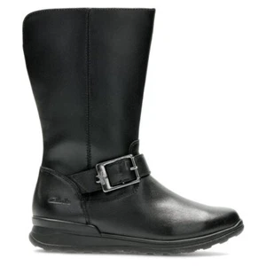 Clarks Mariel star Black Leather Girls School Boots Size UK 10 - 12 1/2 F, G - Picture 1 of 2