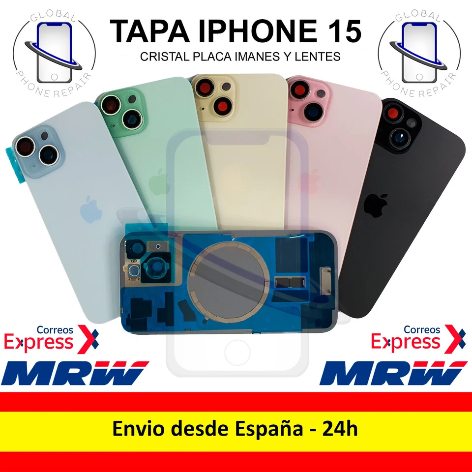 Tapa Trasera Cristal IPHONE 15 Soporte Metalico Imanes Lentes Envio 24h - Imagen 1 de 1