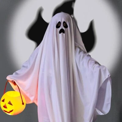 Kids Adults Ghost Costume Halloween Fancy Party Cosplay White Ghost Cloak Capes
