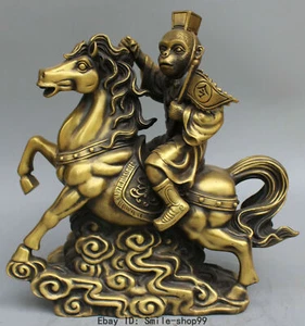 12" Chinese Bronze Ma Shang FengHou Monkey King On Running Horse Animal Statue - Picture 1 of 4