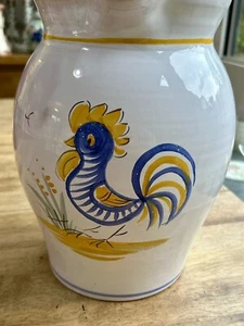 Vintage Italian Hand Painted White Studio Pottery Jug Pitcher W/ Chicken Design - Picture 1 of 10