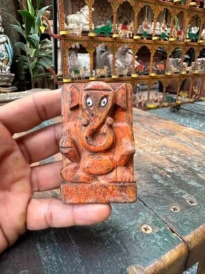 Raro 1800 colecionável figura de madeira esculpida à mão do deus hindu Ganesha 3 x 2" - Imagem 1 de 4