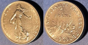 France 1969 1 Franc O. Roty KM-925.1 24mm Nickel aUNC #6 - US Seller - Picture 1 of 2