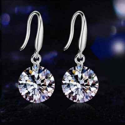 Pretty New Silver Plated Clear White Cubic Zircon Crystal Hook Dangle Earrings  - Image 1 of 4