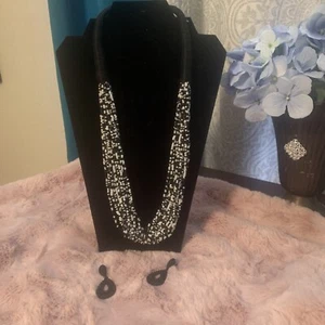 Bohemian Black White Glass Beads Necklace Earrings set Fashion Business Evening - Picture 1 of 5