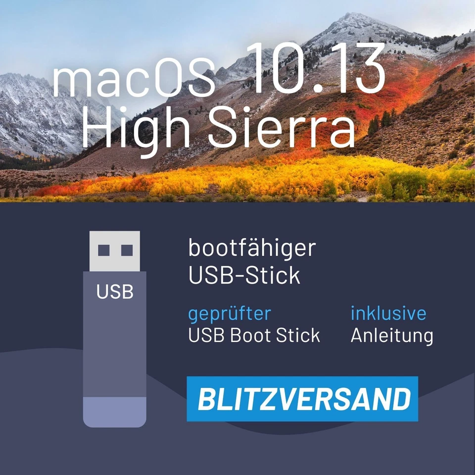 macOS 10.13 High Sierra Mac OS Bootstick USB Installer Reparatur Blitzvers. - Bild 1 von 1