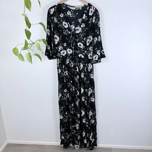 Tree Of Life Size 10 S Dress Black Floral Maxi Shirred Waist - Bild 1 von 4