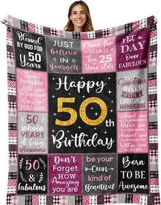 50th Birthday Gifts for Women, Gift Blanket 50"X60", 50 Bday - Picture 1 of 7