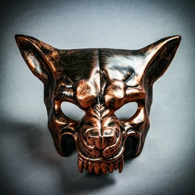 Black Copper Angry Wolf Creature Mask Halloween Metallic Animal Masquerade Mask - Image 1 of 4