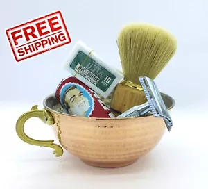 Shaving Set 5 Piece Copper Bowl Mug Cup Soap Arko 10 pcs Derby razor Yuma Holder - Picture 1 of 15