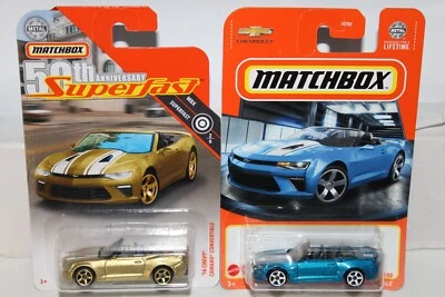 MATCHBOX # 6 and #31 '16 Chevy Camaro Convertible 50th Gold & Blue Set of 2 - Image 1 of 3