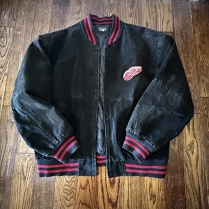 Vintage Detroit Red Wings Leder Bomberjacke Pro Edge Herren Large NHL LESEN - Bild 1 von 20