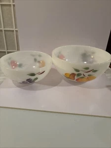 Vintage Set of 2 Fire King Gay Fad Assorted Fruit Mixing Bowls Farmhouse 7.5 &9” - Picture 1 of 9