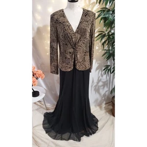 Vtg Alex Evenings Paisley Glitter Sparkle Jacket Chiffon Maxi Dress Size 14 - Picture 1 of 10
