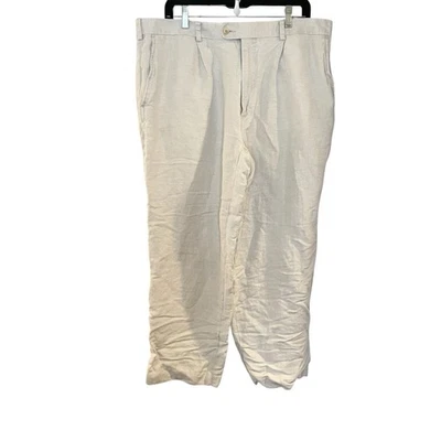 Pantalones para hombre Cubavera mezcla de lino frente plano beige dinero antiguo talla 38 x 26 Foto 1 de 4
